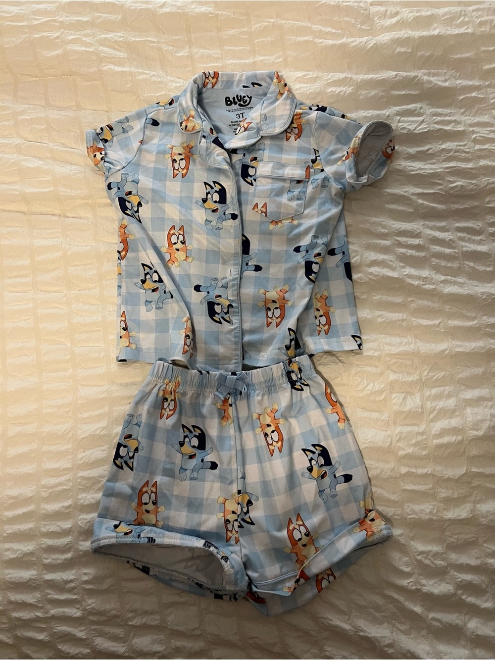 BLUEY 2 Pc Pajama Set Short Sleeve Button Front Top Elastic Shorts Bottom 3T